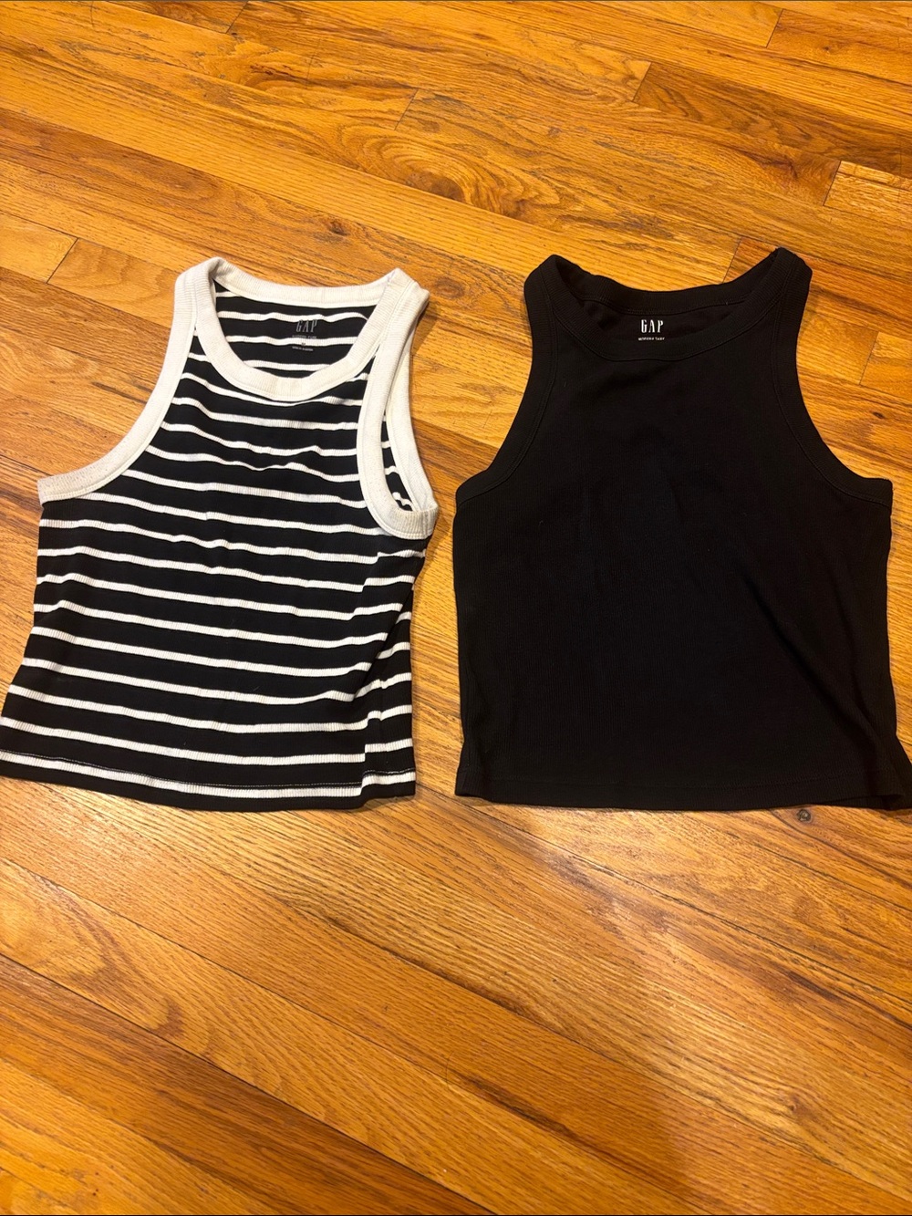 GAP Black Ribbed Tank Top & Black-White Striped Tank Set Size M